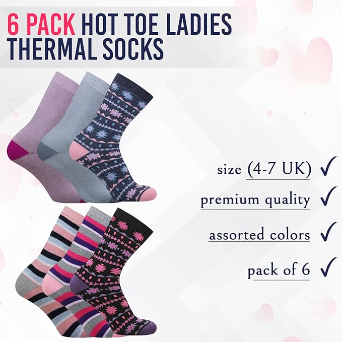 6 Pairs Women’s Wool Thermal Socks – Warm Winter Crew Socks UK 4–7