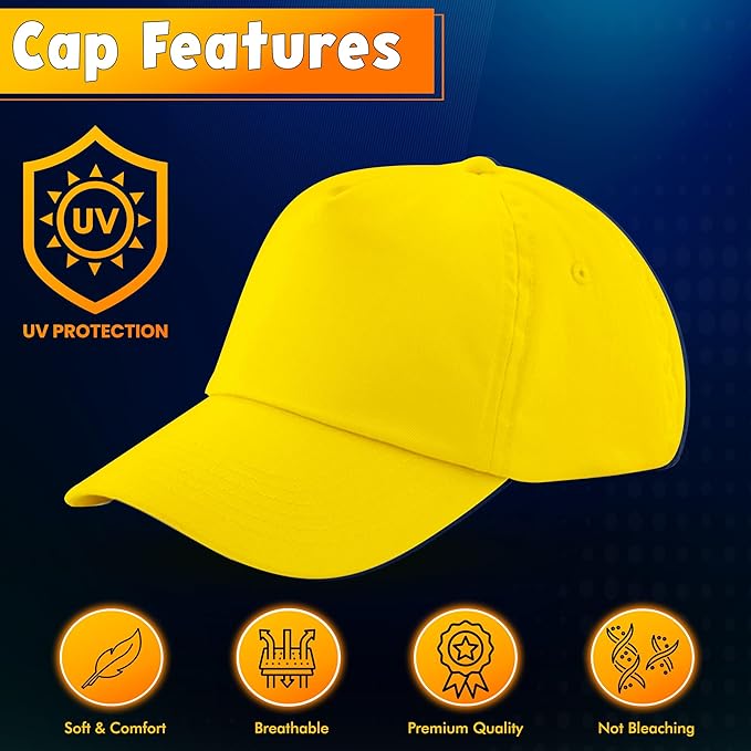 Unisex Kids 5 Panel Pre-Curved Plain Adjustable Baseball Cap