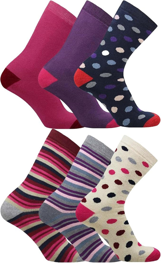 6 Pairs Women’s Wool Thermal Socks – Warm Winter Crew Socks UK 4–7