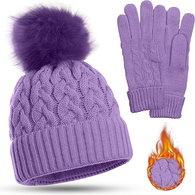 Women’s Winter Hat & Gloves Set – Fur Lined, Warm & Cozy (One Size)