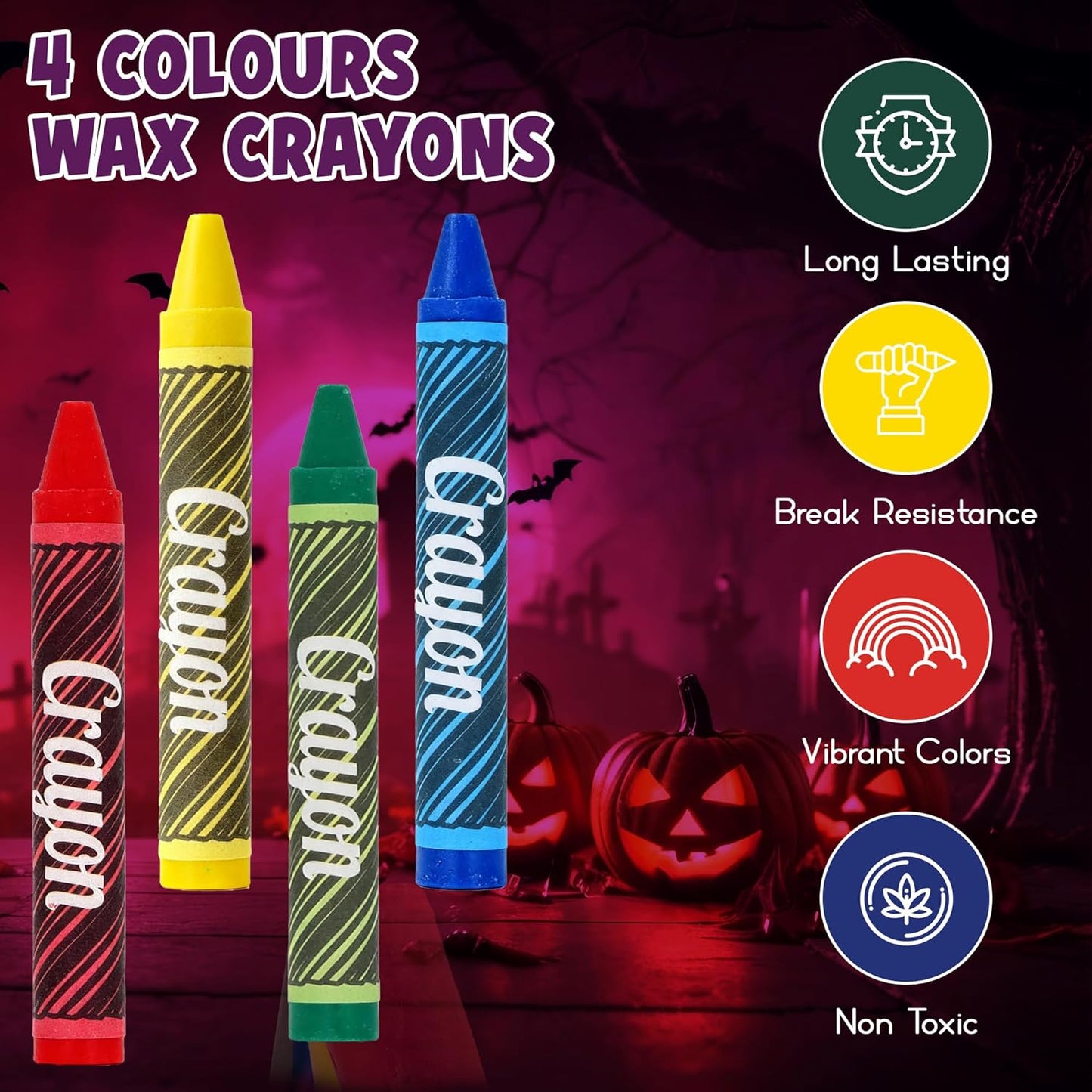 24 Mini Wax Crayons for Kids – Halloween Party Favors | Non-Toxic, Vibrant Colours