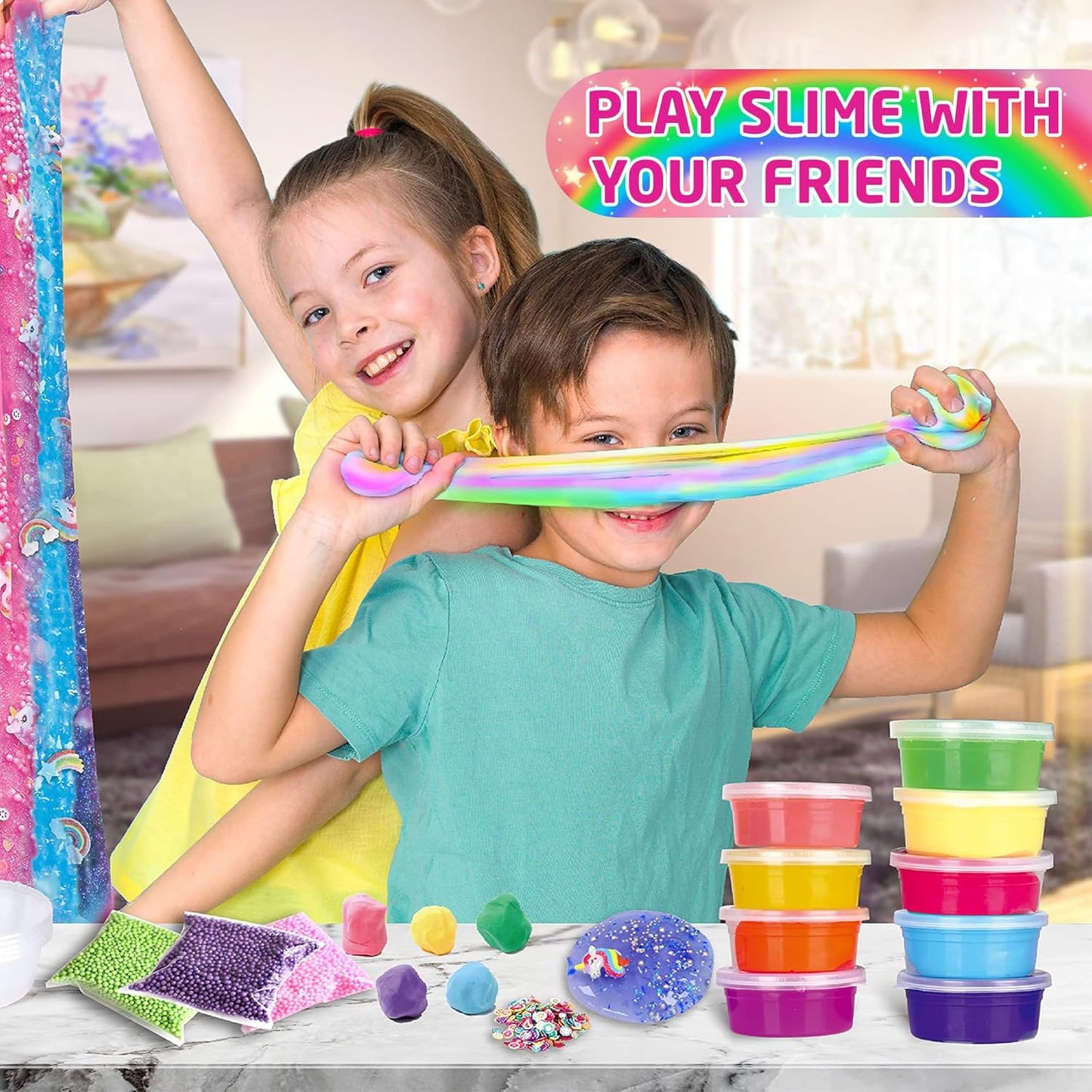 57 Pcs Slime Kit – DIY Fluffy, Non-Sticky Glitter Slime Set for Kids Ages 8+ Fun Creative Gift for Boys & Girls