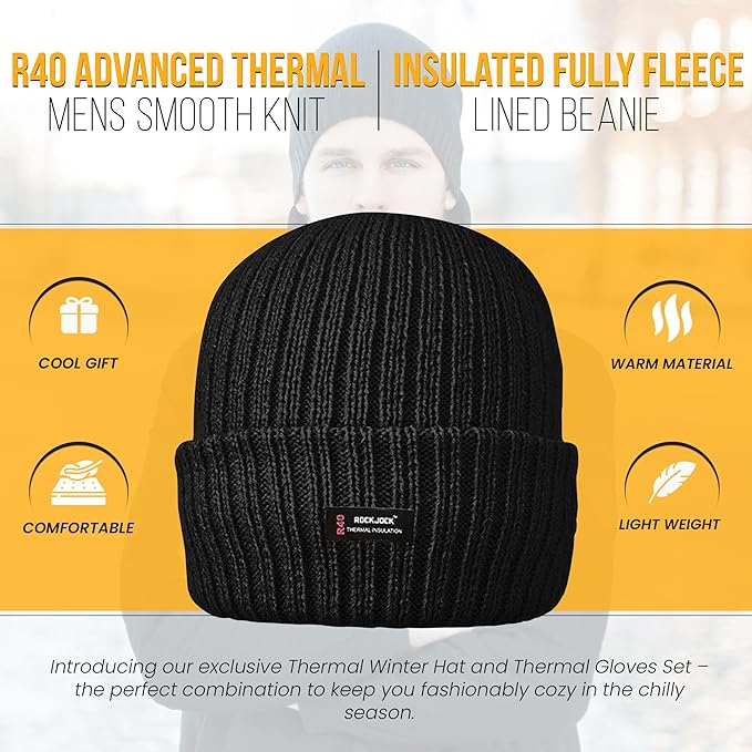 Men’s Winter Beanie Hat, Scarf & Gloves Set – Fleece Lined, Thermal Cold Weather Accessories