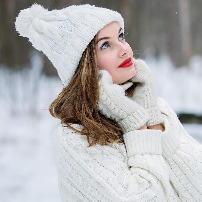 Women’s Winter Hat & Gloves Set – Fur Lined, Warm & Cozy (One Size)