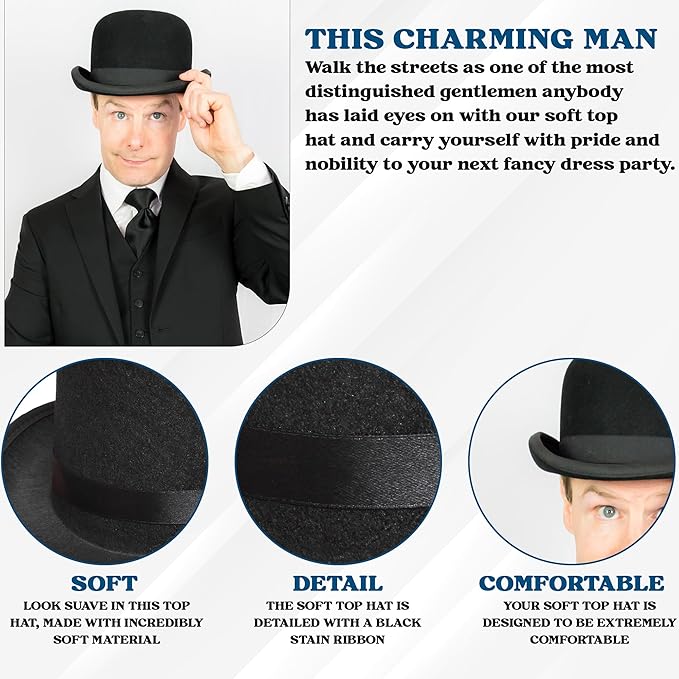Adult Black Bowler Hat with Velour Finish – Victorian Costume & Halloween Accessory