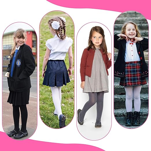 HiFEN® 3 Pairs Girls Cotton Rich Plain Tights Warm Soft Thick Formal Smart Casual Back to School Girl Tights