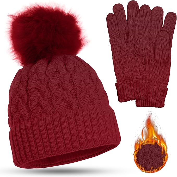 Women’s Winter Hat & Gloves Set – Fur Lined, Warm & Cozy (One Size)
