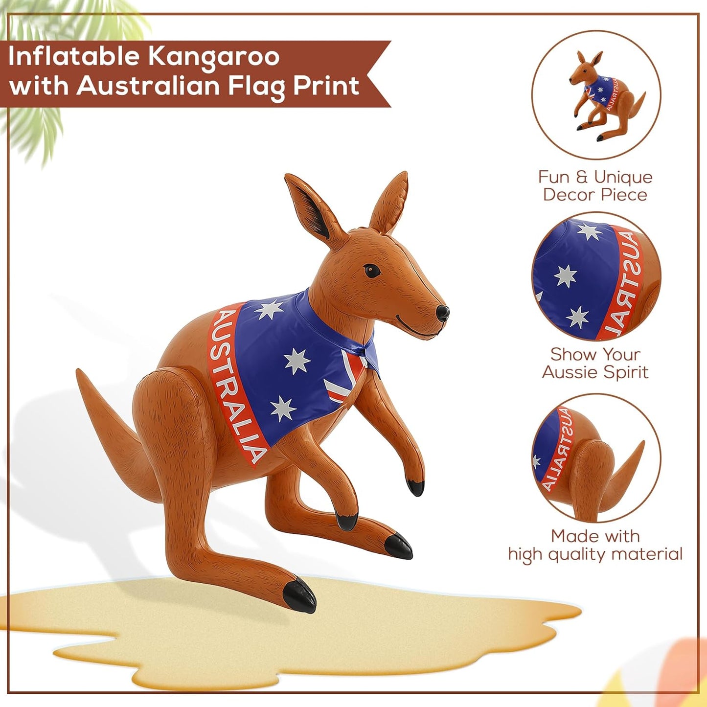 Inflatable Kangaroo with Australian Flag – 70cm Party Decoration & Fun Aussie Toy
