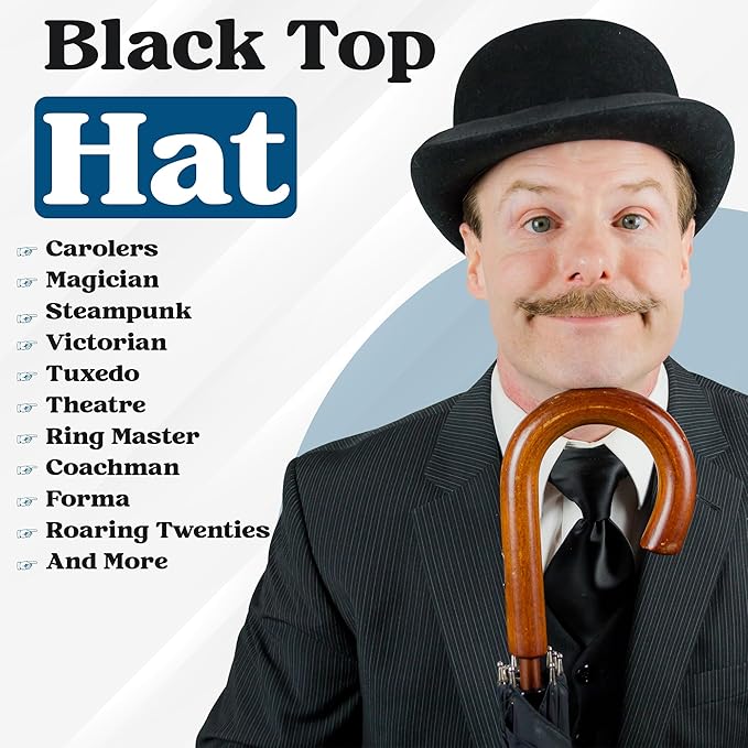 Adult Black Bowler Hat with Velour Finish – Victorian Costume & Halloween Accessory