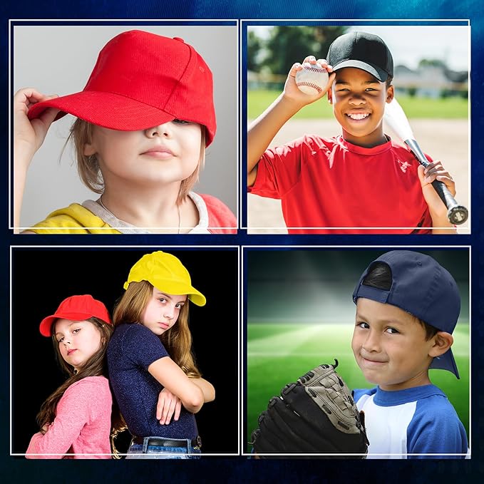 Unisex Kids 5 Panel Pre-Curved Plain Adjustable Baseball Cap