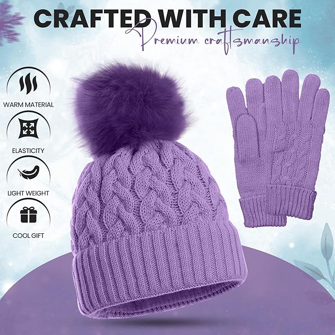 Women’s Winter Hat & Gloves Set – Fur Lined, Warm & Cozy (One Size)