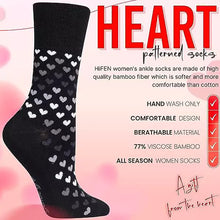 Load image into Gallery viewer, Ladies heart patterned black bamboo socks 