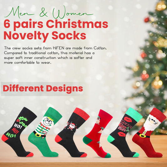 6 Pairs Christmas Socks – Festive Novelty Socks for Men & Women
