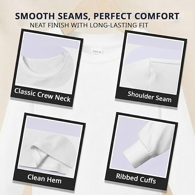 HiFEN® Kids Plain Basic Long Sleeve Round Neck Cotton T-Shirt Stretchy & Comfortable PE School Tee Top Age 3 to 15 Years