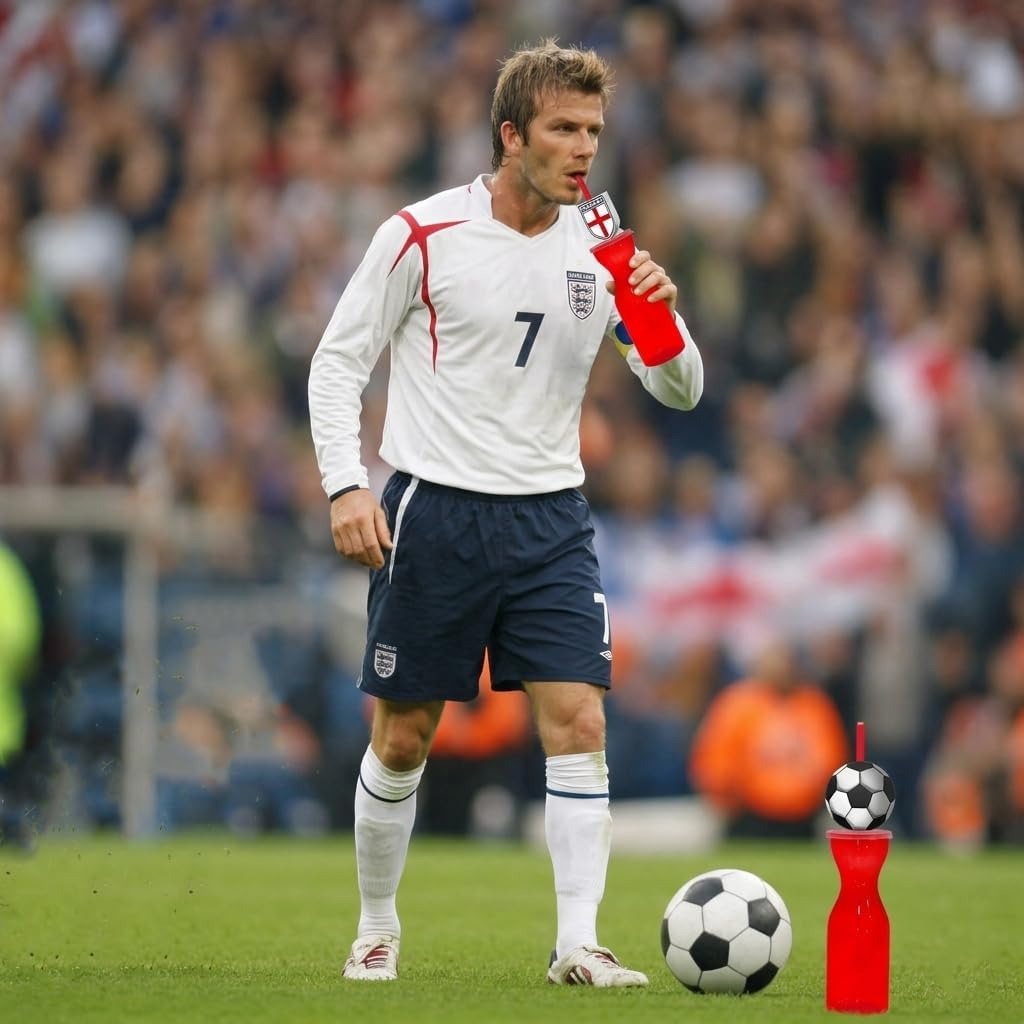 HiFEN® England Football Water Bottle, 500ml/18oz Leak Proof Lid Drinking Bottle with Straw, BPA-Free Easy Clean Hydration Bottle for Football Matches, Sporting Events, Gym & Travel, (Pack of 2)