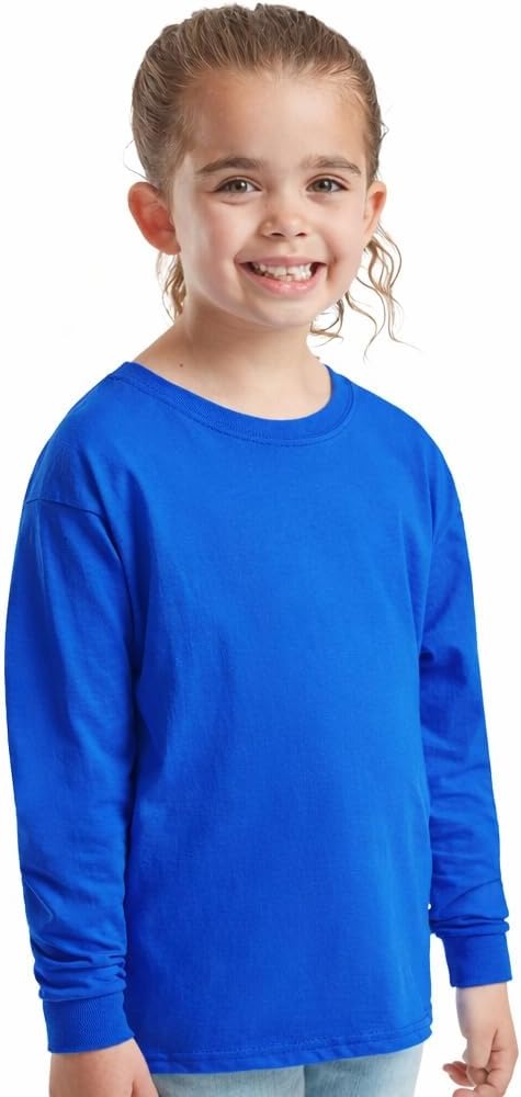 HiFEN® Kids Plain Basic Long Sleeve Round Neck Cotton T-Shirt Stretchy & Comfortable PE School Tee Top Age 3 to 15 Years