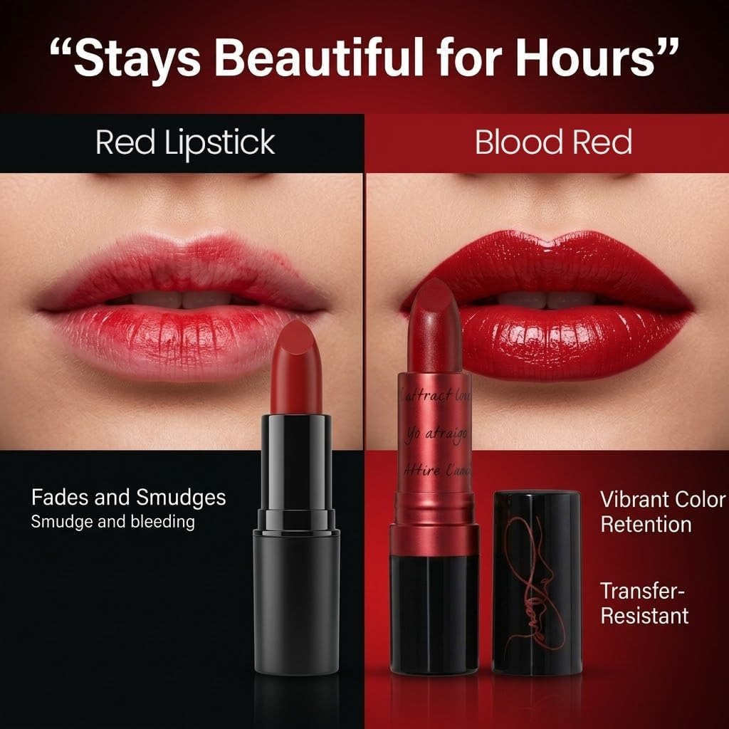 HiFEN® Super Lustrous Red Lipstick, Blood Red Shade, Creamy Hydrating Lip Colour with Vitamin E & Avocado Oil, Long Lasting 8 Hour Wear, Rich Pigment & Smooth Moisturizing Finish, Love is on, 4.2g