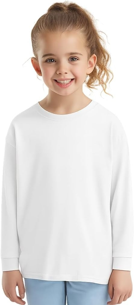 HiFEN® Kids Plain Basic Long Sleeve Round Neck Cotton T-Shirt Stretchy & Comfortable PE School Tee Top Age 3 to 15 Years
