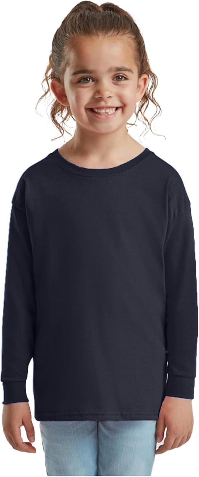 HiFEN® Kids Plain Basic Long Sleeve Round Neck Cotton T-Shirt Stretchy & Comfortable PE School Tee Top Age 3 to 15 Years
