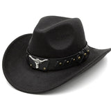 HiFEN® Cowboy Hat for Men and Women Western Cowboy Hat with Metal Bull Head Unisex Wide Brim Adjustable Cowboy Outfit Accessory for Outdoor Activities (Black & Brown)