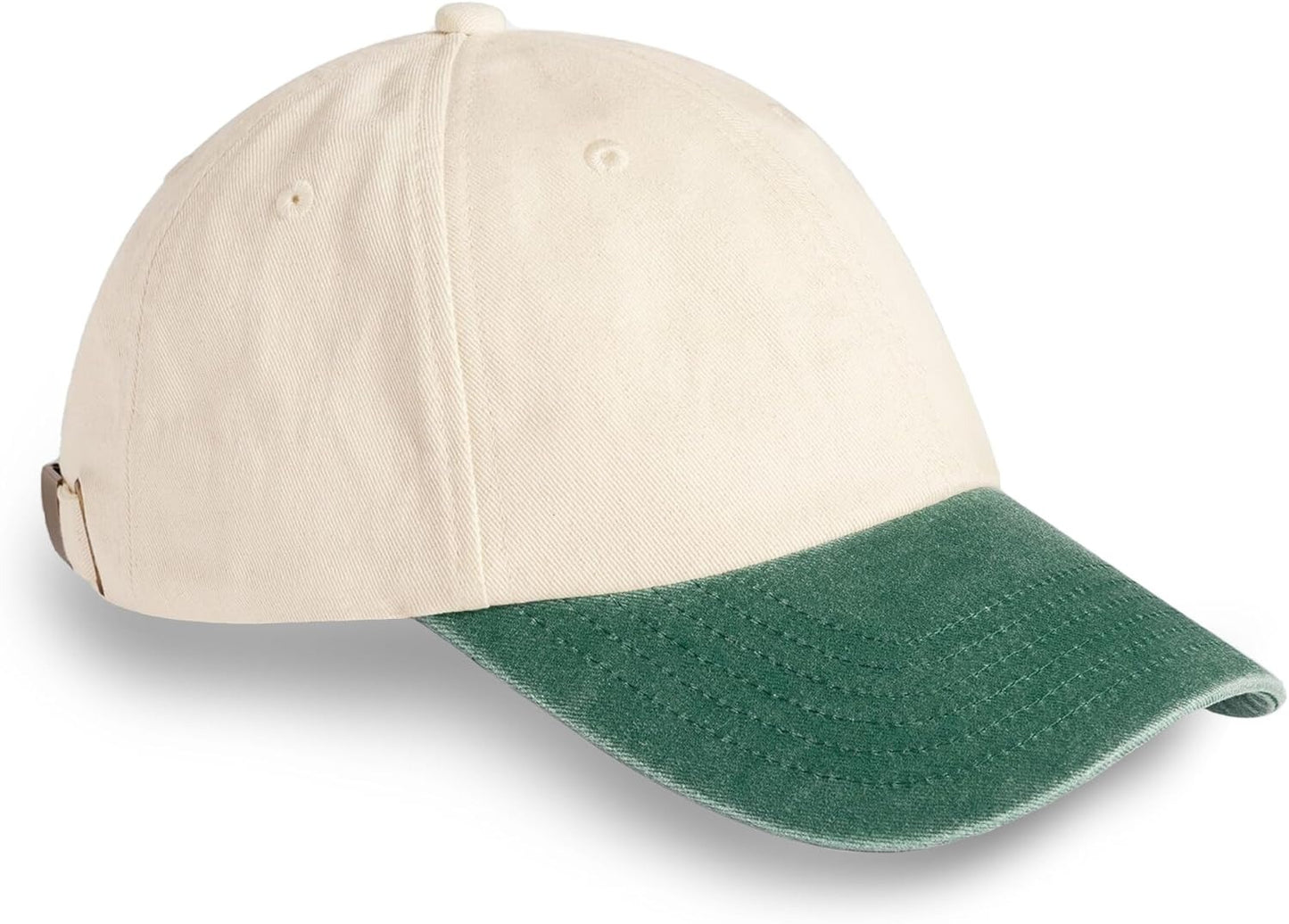 HiFEN® Unisex Low Profile Vintage Cap 100% Natural Cotton Adult 6 Panel Pre-Curved Plain Adjustable Baseball Cap with Contrast Peak