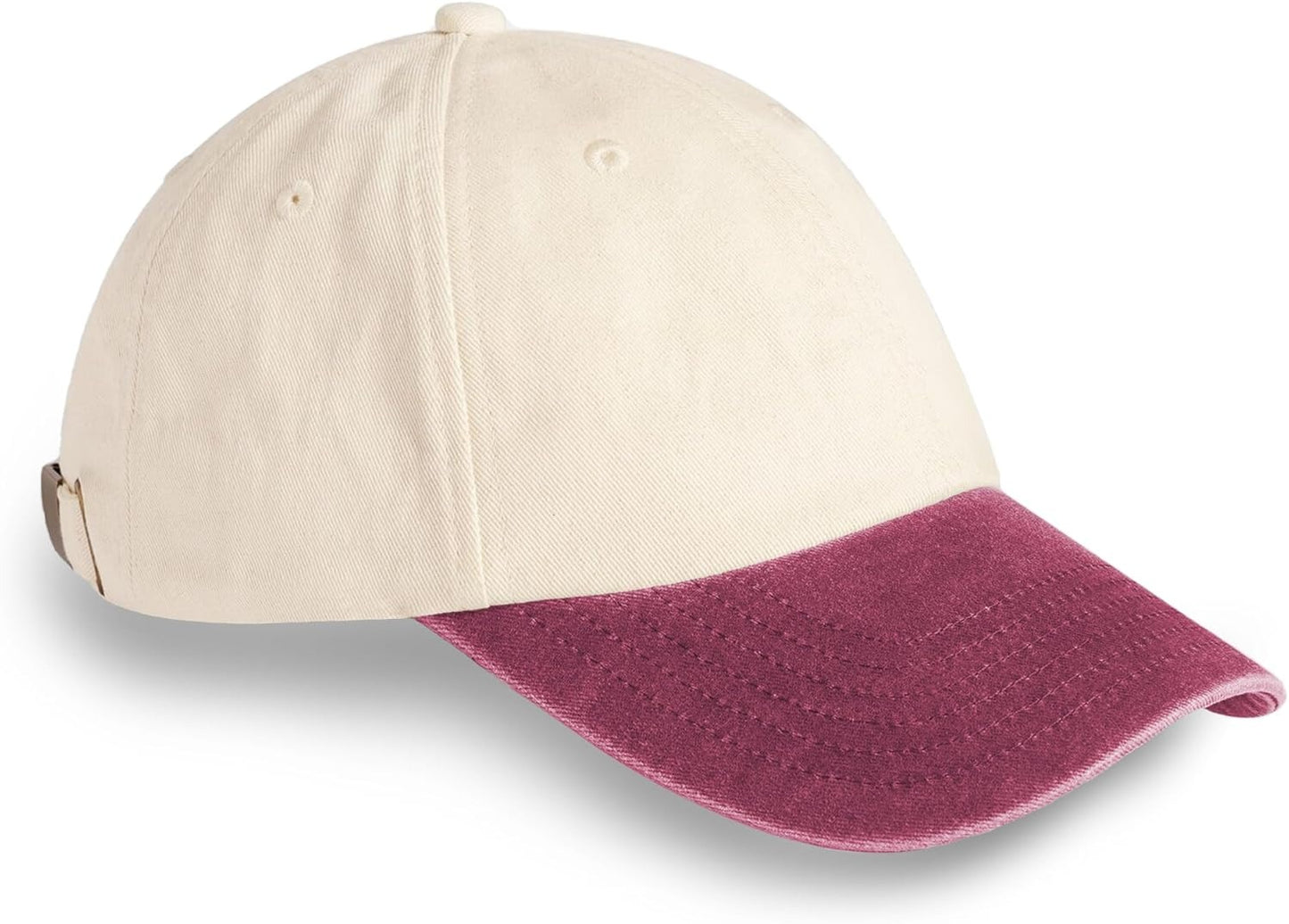 HiFEN® Unisex Low Profile Vintage Cap 100% Natural Cotton Adult 6 Panel Pre-Curved Plain Adjustable Baseball Cap with Contrast Peak
