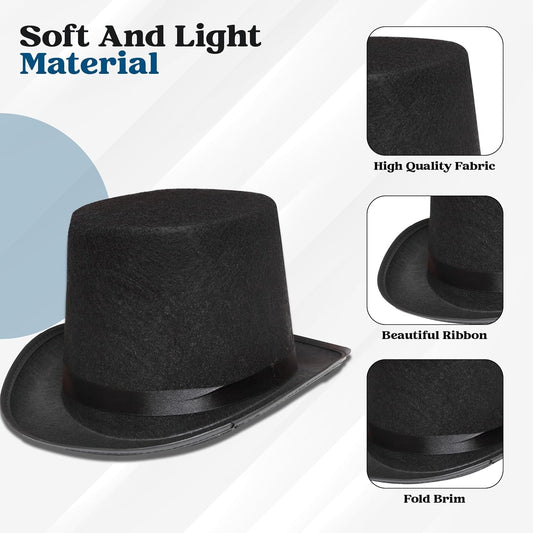 HiFEN® Top Hat Black Velour - Stylish Formal Accessory for Men - Vintage Design for Costumes, Weddings, and Halloween Event (Adult)