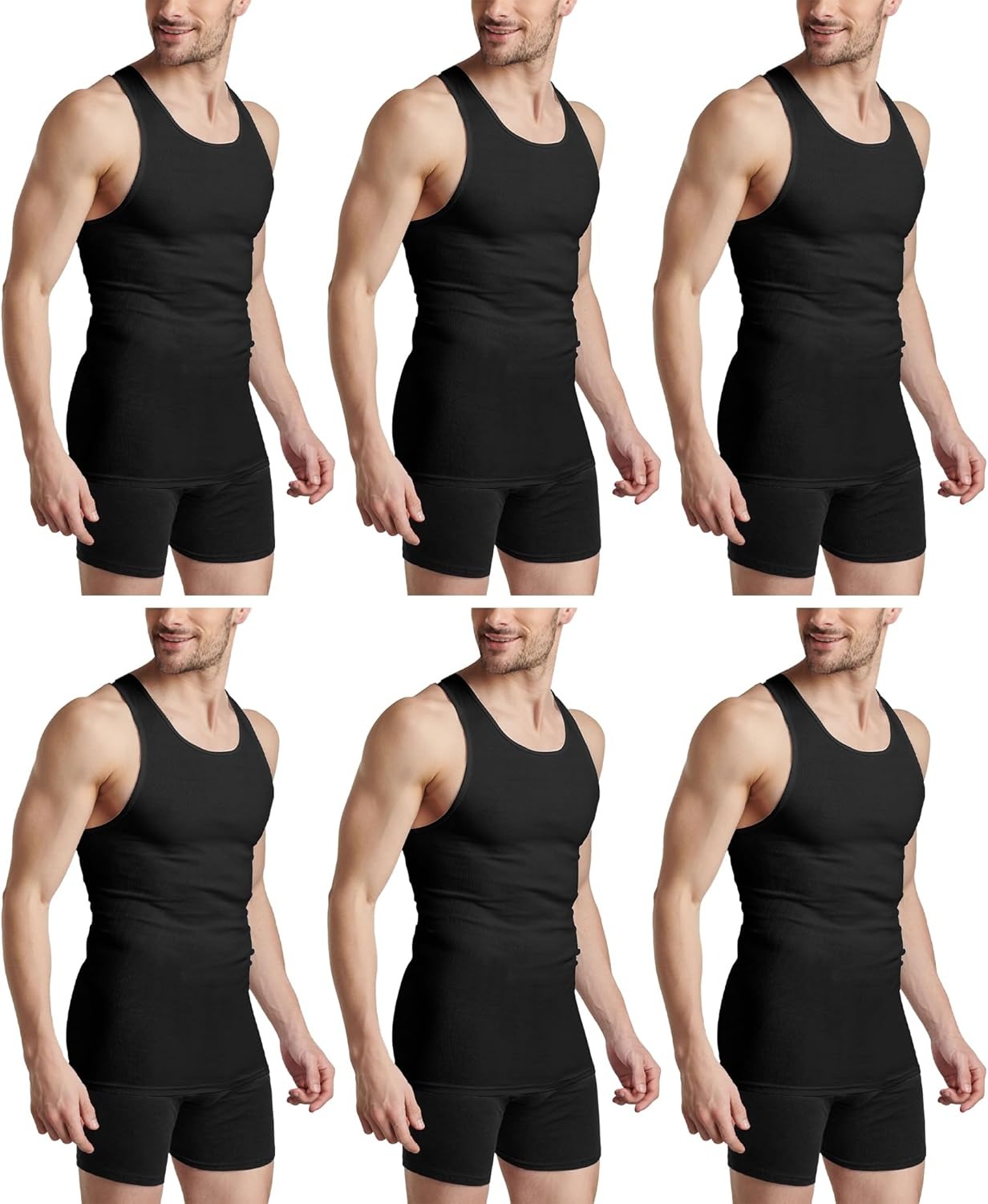 HiFEN® Mens Cotton Summer Vests Lightweight Sleeveless Gym Singlets Undershirts White, Pack of 6