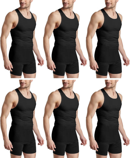HiFEN® Mens Cotton Summer Vests Lightweight Sleeveless Gym Singlets Undershirts White, Pack of 6