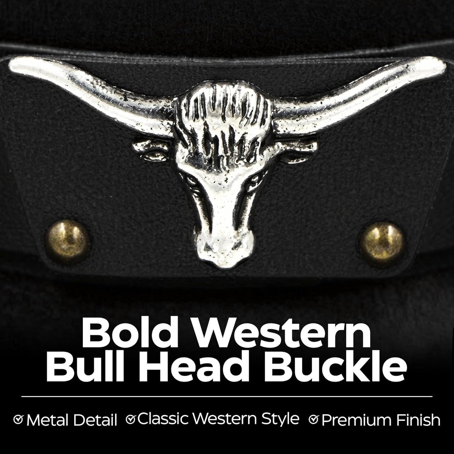 HiFEN® Cowboy Hat for Men and Women Western Cowboy Hat with Metal Bull Head Unisex Wide Brim Adjustable Cowboy Outfit Accessory for Outdoor Activities (Black & Brown)