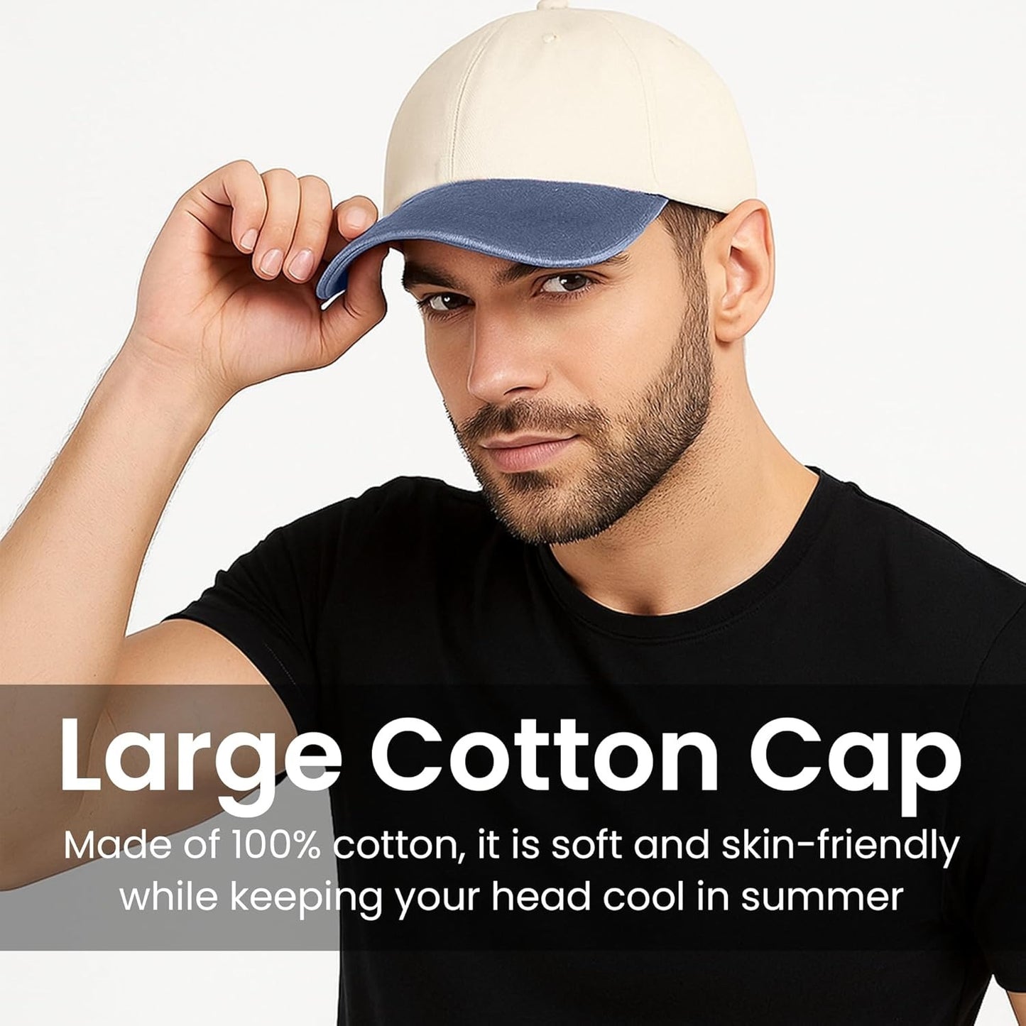 HiFEN® Unisex Low Profile Vintage Cap 100% Natural Cotton Adult 6 Panel Pre-Curved Plain Adjustable Baseball Cap with Contrast Peak