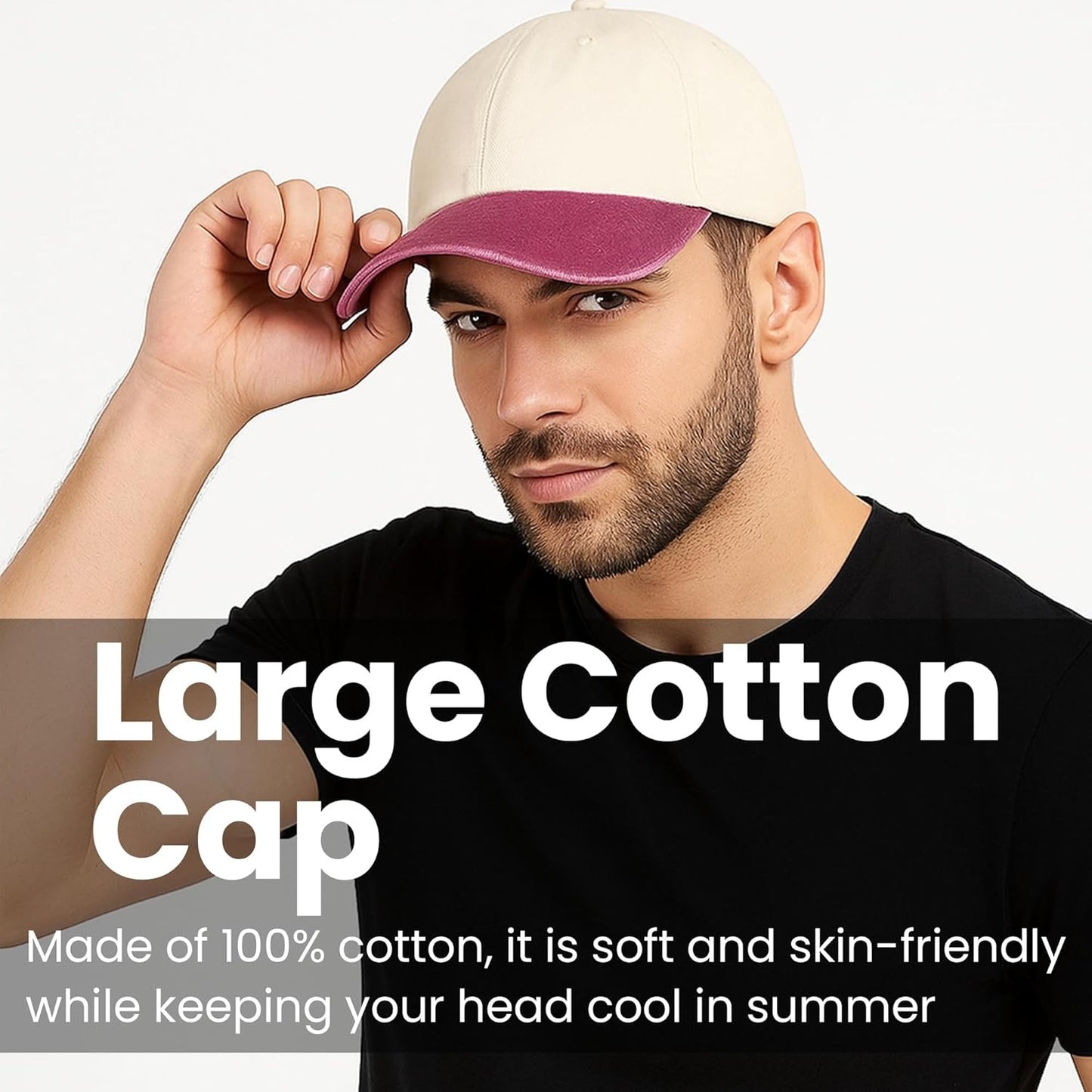 HiFEN® Unisex Low Profile Vintage Cap 100% Natural Cotton Adult 6 Panel Pre-Curved Plain Adjustable Baseball Cap with Contrast Peak