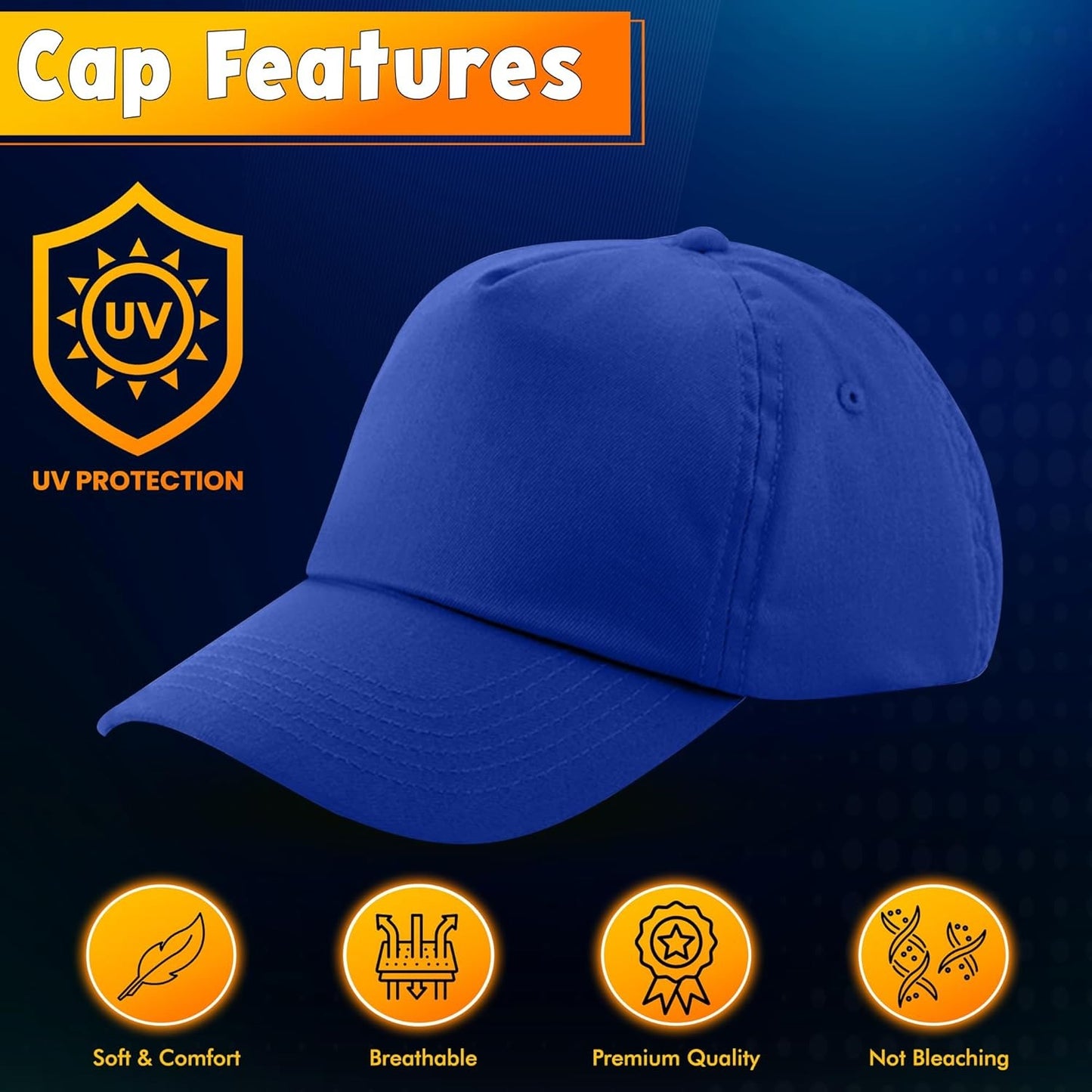 HiFEN® Unisex Kids 5 Panel Pre-Curved Plain Adjustable Baseball Cap Outdoor Summer Sun Hat