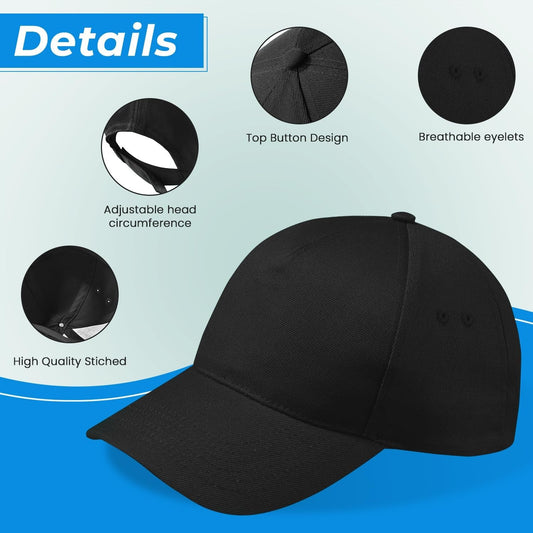 HiFEN® Men Women Baseball Cap, 5 Panel 100% Cotton Summer Sun Cap, Unisex Adjustable Lightweight Hat, Adult Pre-Curved Breathable Peaked Cap