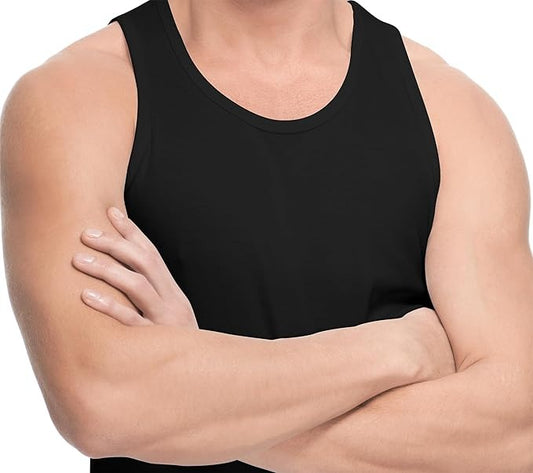 HiFEN® Mens Cotton Summer Vests Lightweight Sleeveless Gym Singlets Undershirts White, Pack of 6