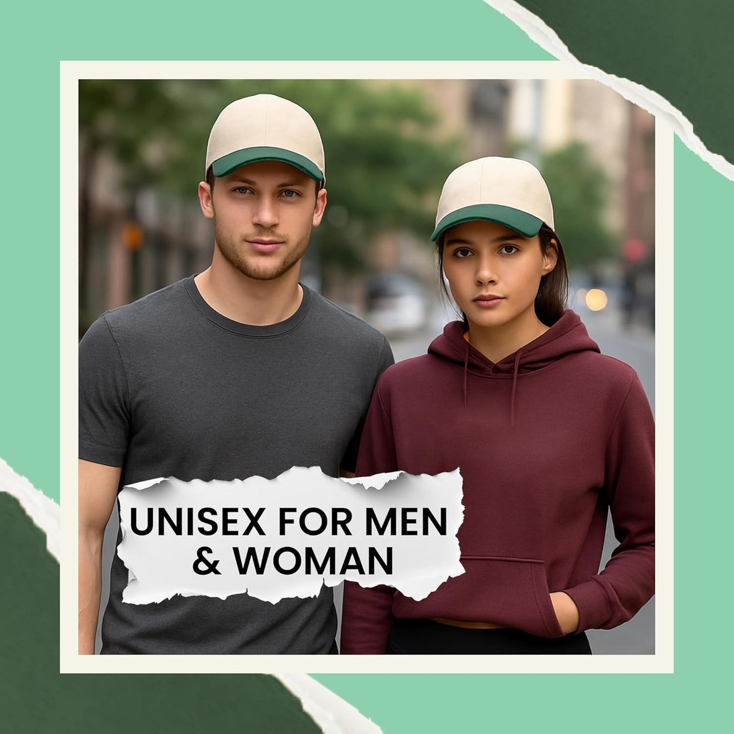 HiFEN® Unisex Low Profile Vintage Cap 100% Natural Cotton Adult 6 Panel Pre-Curved Plain Adjustable Baseball Cap with Contrast Peak