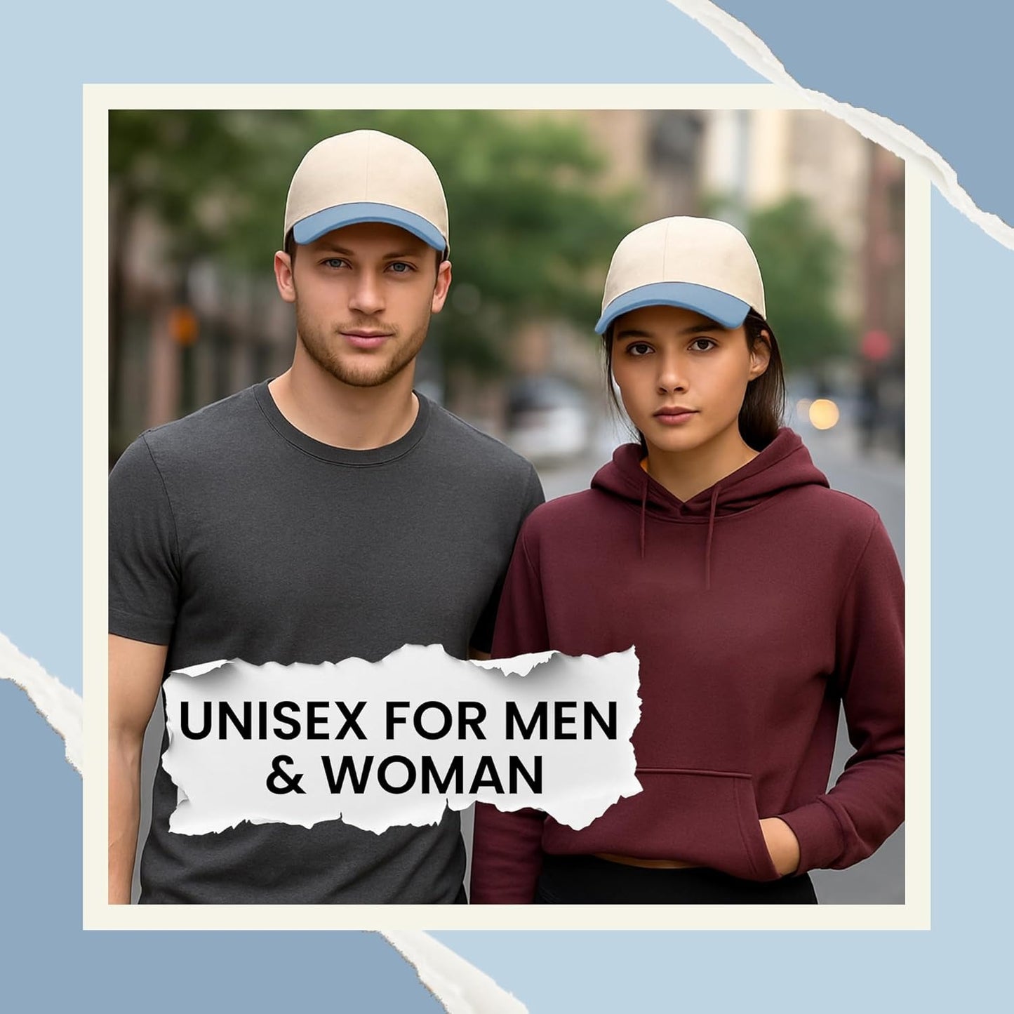 HiFEN® Unisex Low Profile Vintage Cap 100% Natural Cotton Adult 6 Panel Pre-Curved Plain Adjustable Baseball Cap with Contrast Peak