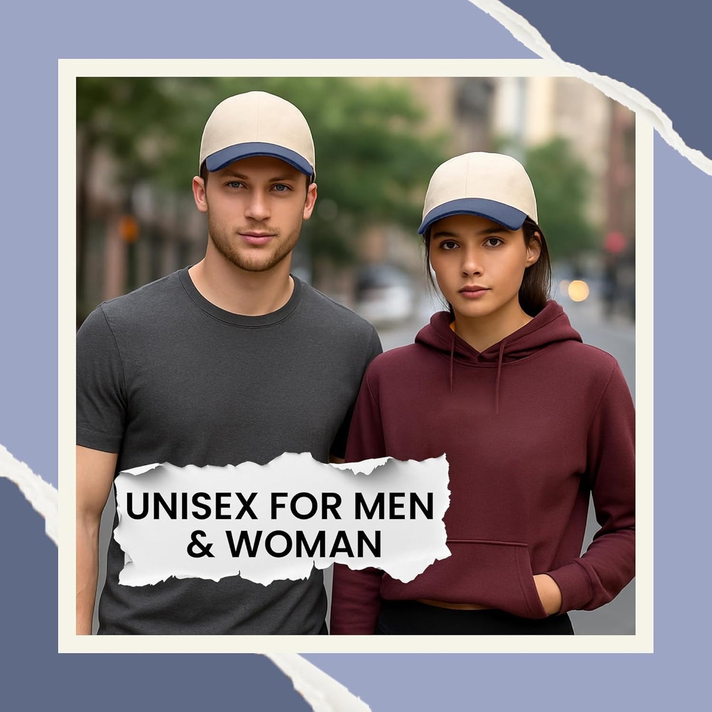 HiFEN® Unisex Low Profile Vintage Cap 100% Natural Cotton Adult 6 Panel Pre-Curved Plain Adjustable Baseball Cap with Contrast Peak