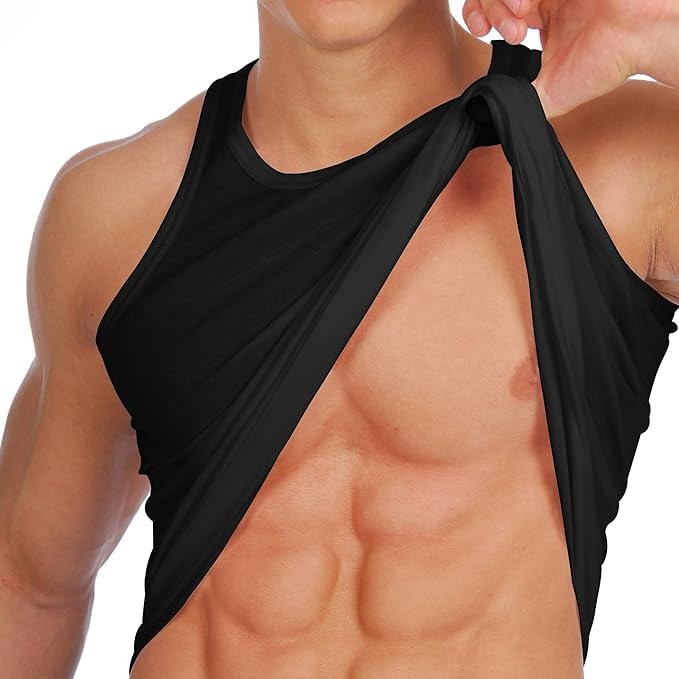 HiFEN® Mens Cotton Summer Vests Lightweight Sleeveless Gym Singlets Undershirts White, Pack of 6