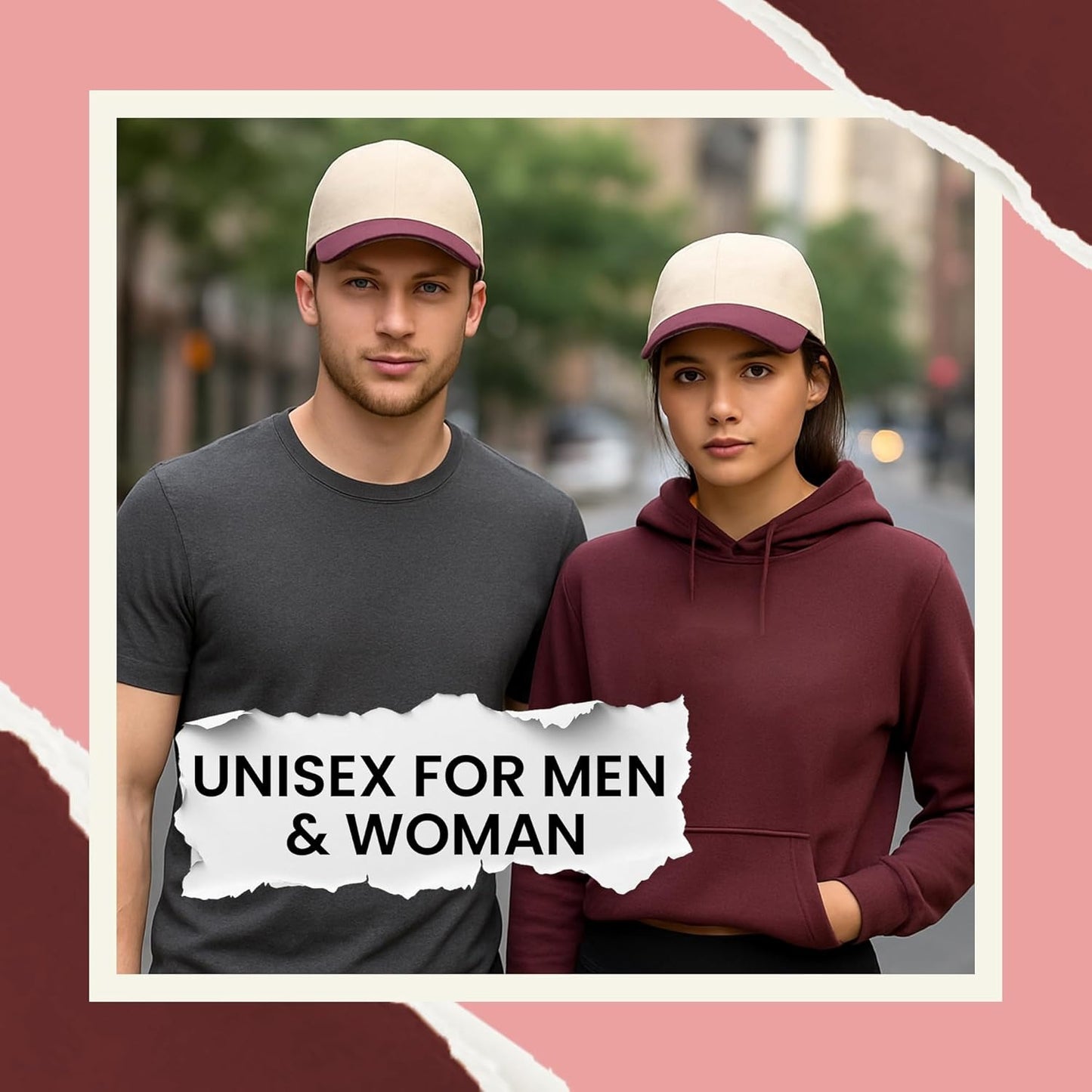 HiFEN® Unisex Low Profile Vintage Cap 100% Natural Cotton Adult 6 Panel Pre-Curved Plain Adjustable Baseball Cap with Contrast Peak