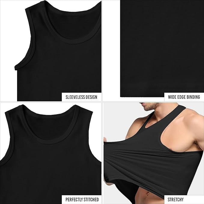 HiFEN® Mens Cotton Summer Vests Lightweight Sleeveless Gym Singlets Undershirts White, Pack of 6