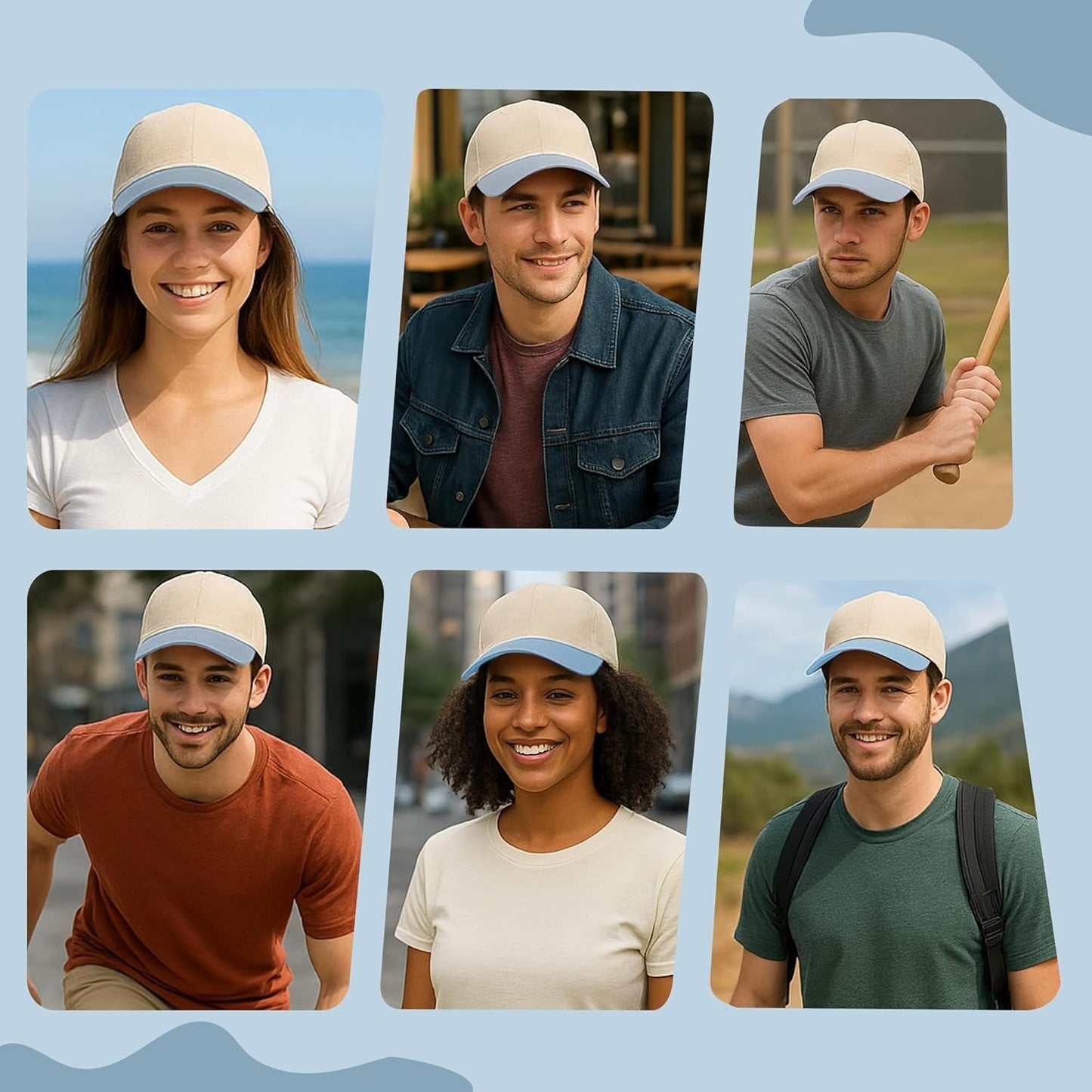 HiFEN® Unisex Low Profile Vintage Cap 100% Natural Cotton Adult 6 Panel Pre-Curved Plain Adjustable Baseball Cap with Contrast Peak