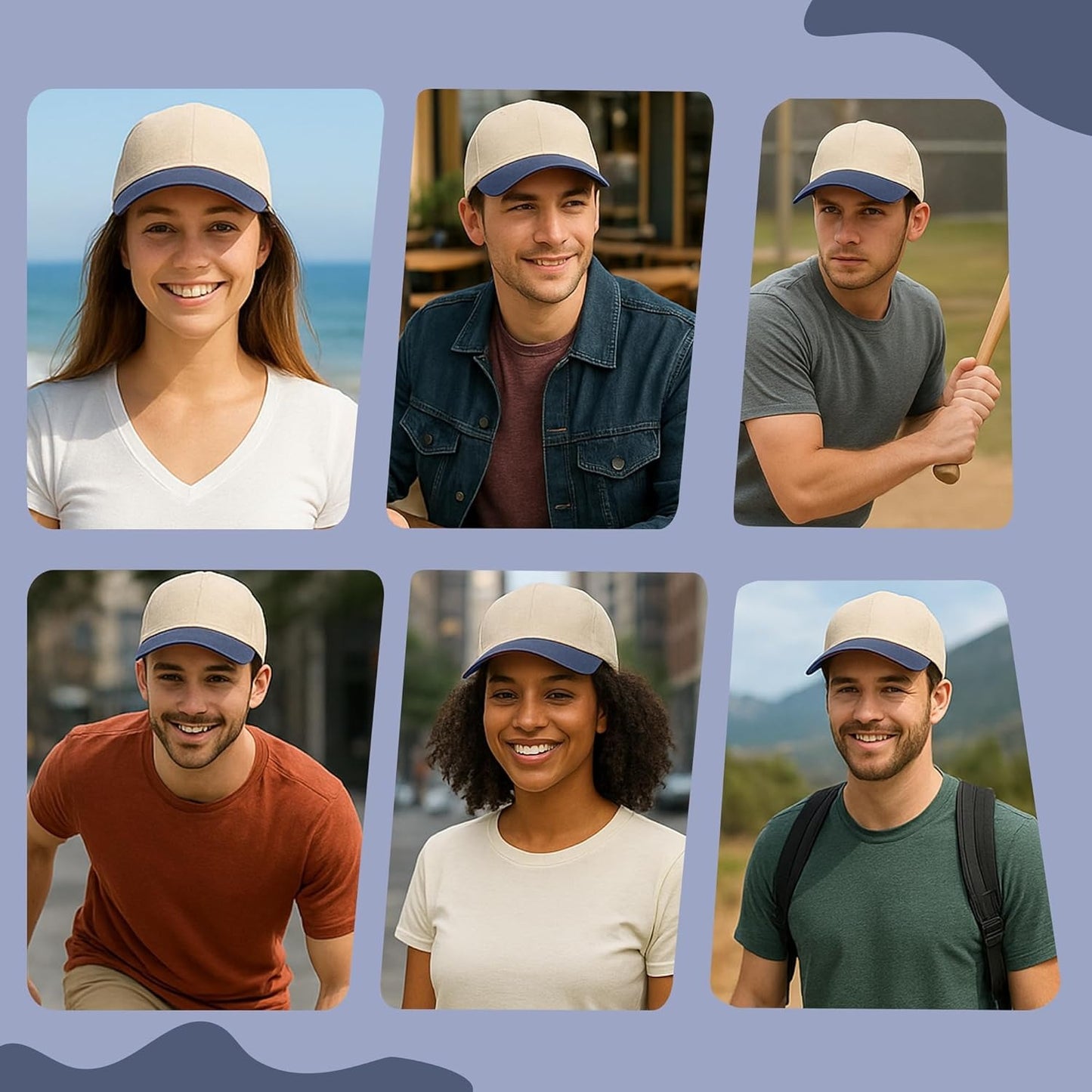 HiFEN® Unisex Low Profile Vintage Cap 100% Natural Cotton Adult 6 Panel Pre-Curved Plain Adjustable Baseball Cap with Contrast Peak
