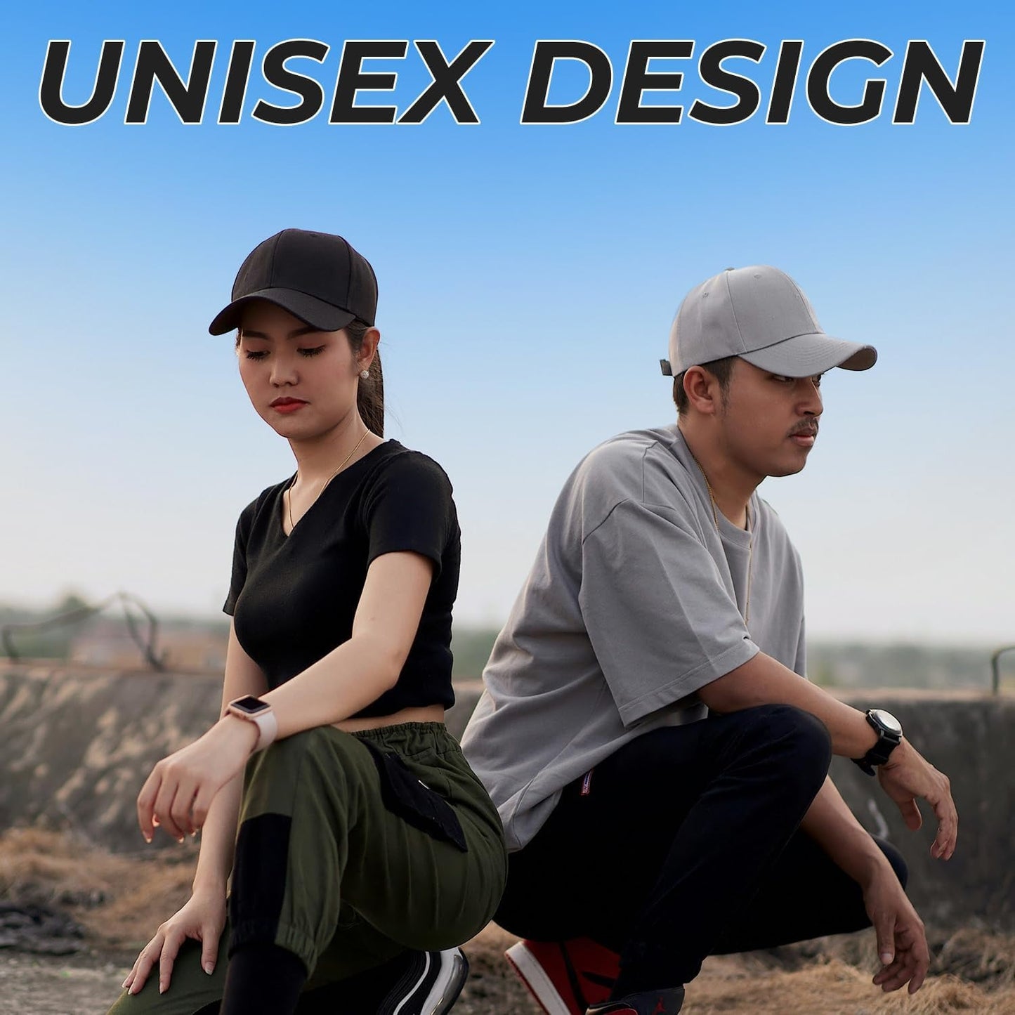 HiFEN® Men Women Baseball Cap, 5 Panel 100% Cotton Summer Sun Cap, Unisex Adjustable Lightweight Hat, Adult Pre-Curved Breathable Peaked Cap