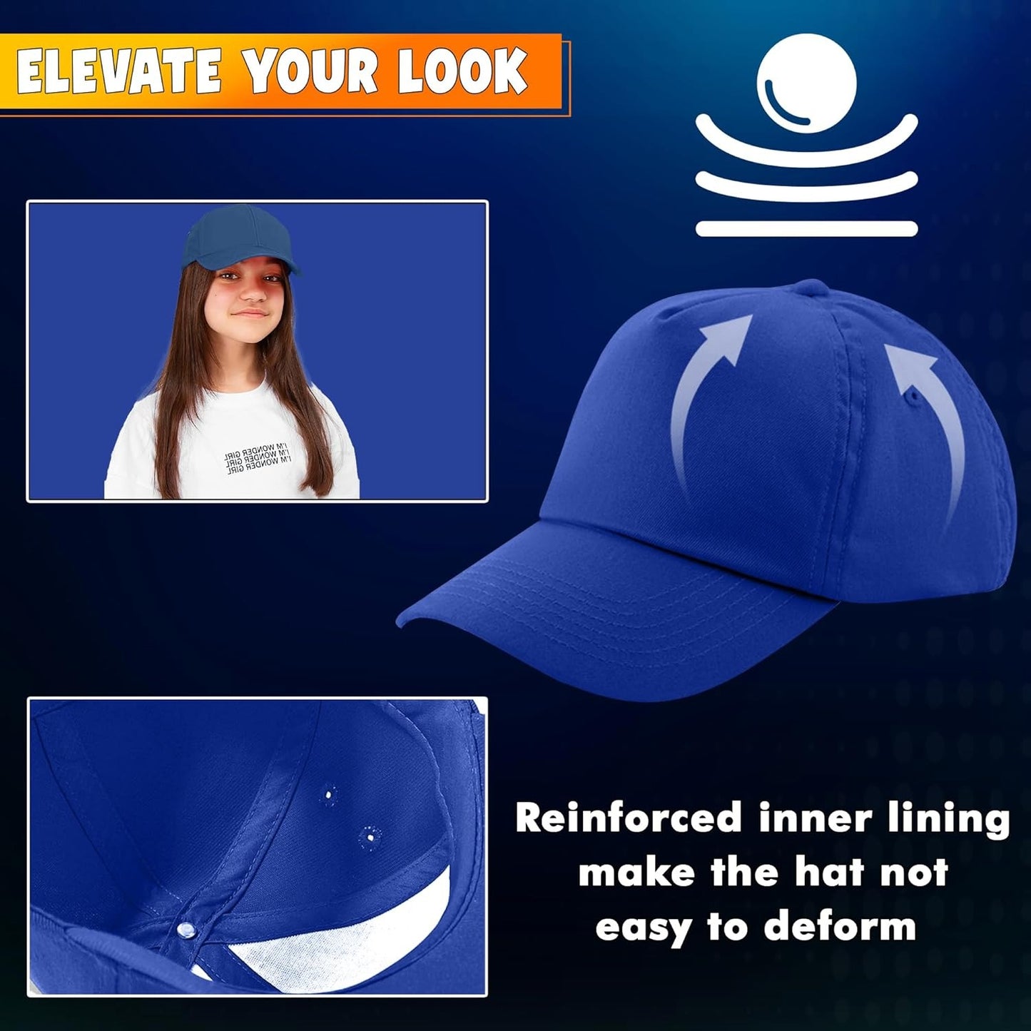 HiFEN® Unisex Kids 5 Panel Pre-Curved Plain Adjustable Baseball Cap Outdoor Summer Sun Hat