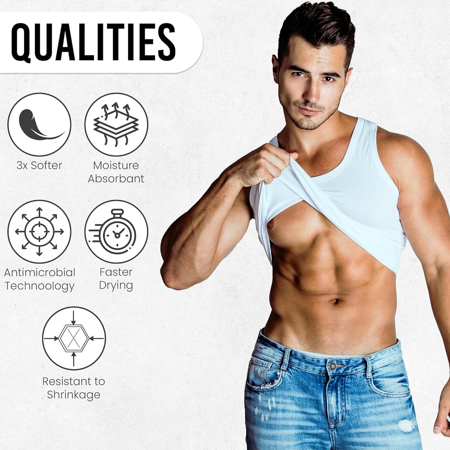 HiFEN® Mens Cotton Summer Vests Lightweight Sleeveless Gym Singlets Undershirts White, Pack of 6