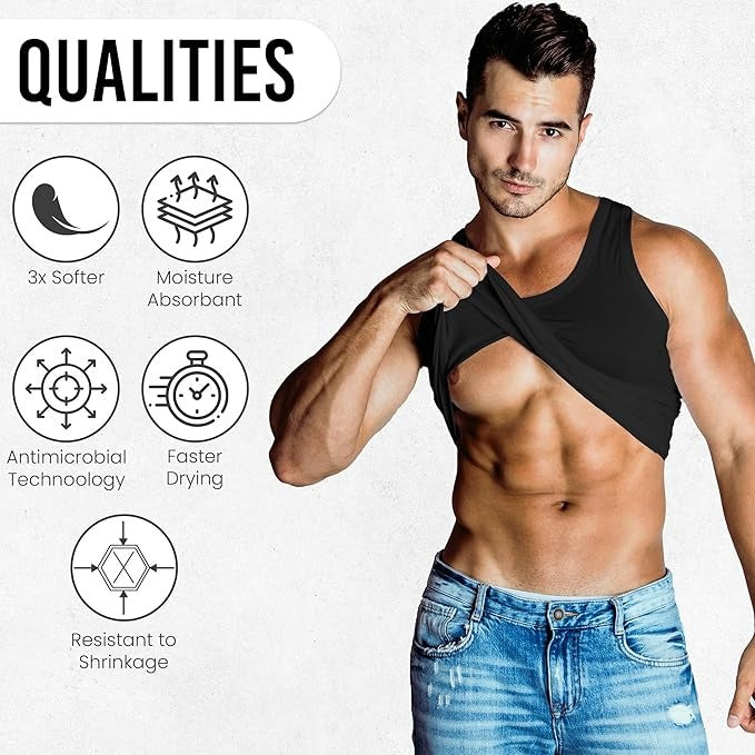 HiFEN® Mens Cotton Summer Vests Lightweight Sleeveless Gym Singlets Undershirts White, Pack of 6