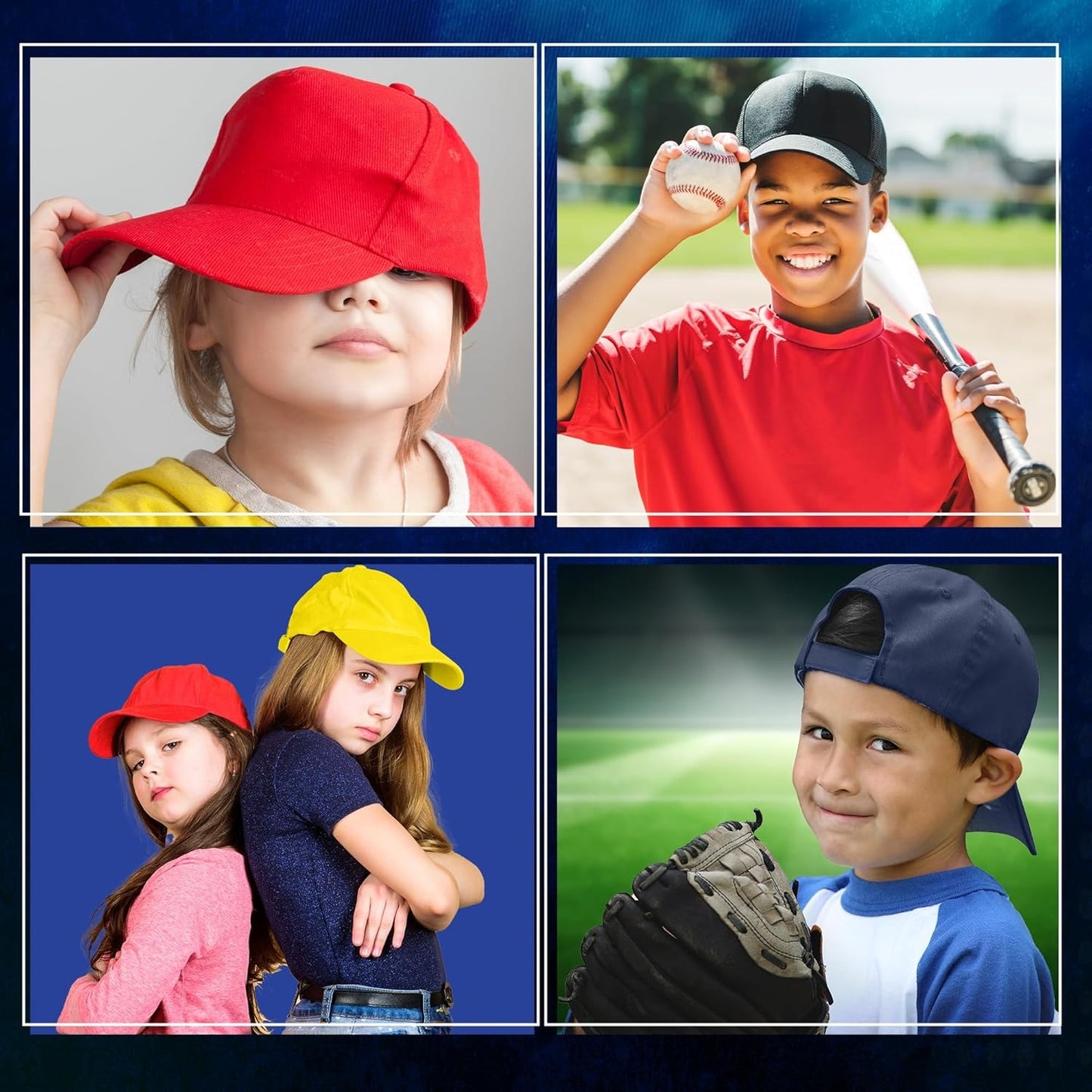 HiFEN® Unisex Kids 5 Panel Pre-Curved Plain Adjustable Baseball Cap Outdoor Summer Sun Hat