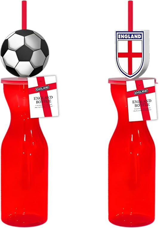 HiFEN® England Football Water Bottle, 500ml/18oz Leak Proof Lid Drinking Bottle with Straw, BPA-Free Easy Clean Hydration Bottle for Football Matches, Sporting Events, Gym & Travel, (Pack of 2)