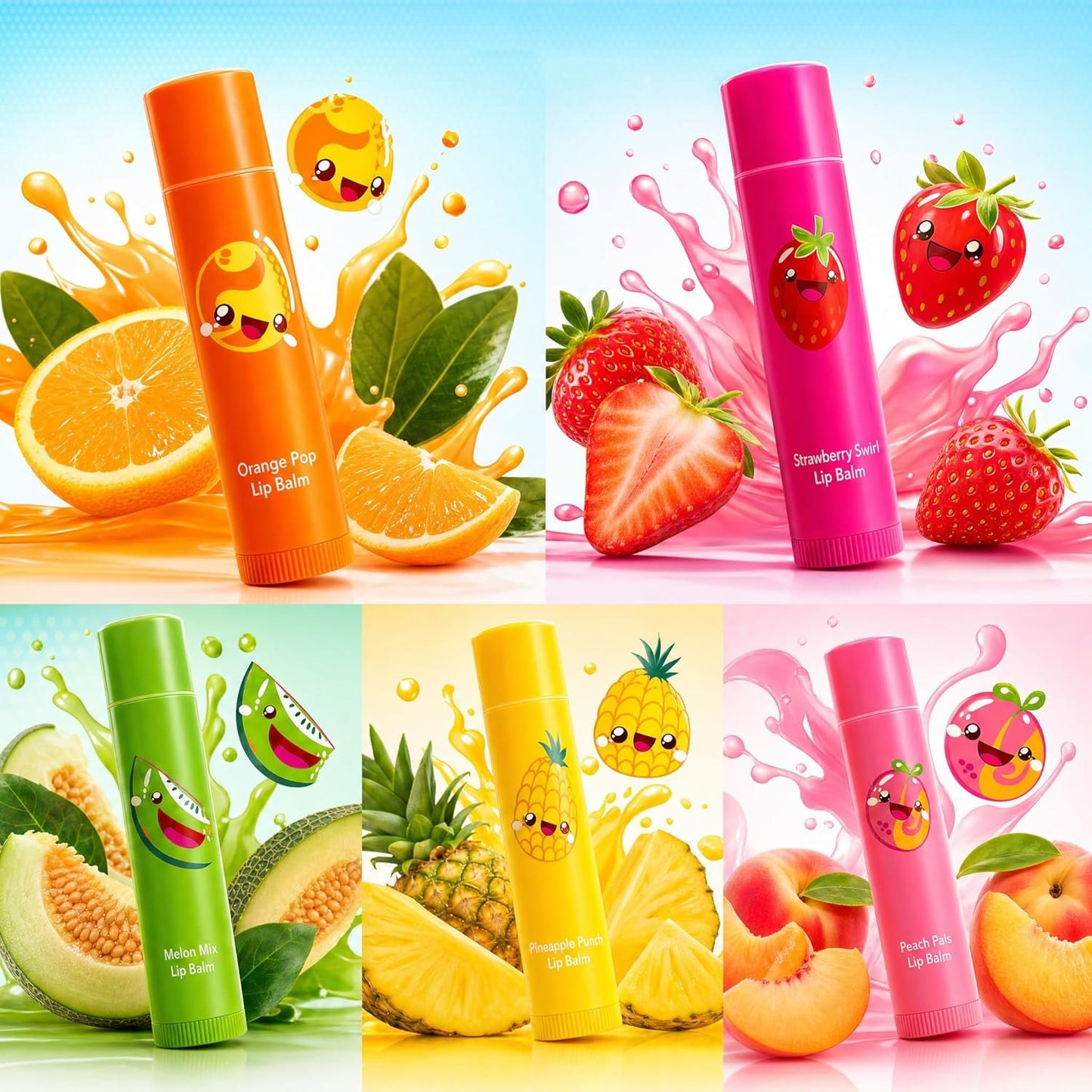 HiFEN® Lip Balm Collection, 5 Pack Assorted Fruity Flavours, Hydrating Lip Balm Multipack Sticks for Dry & Chapped Lips, Soft Smooth Daily Care for Girls, Teens & Gifting